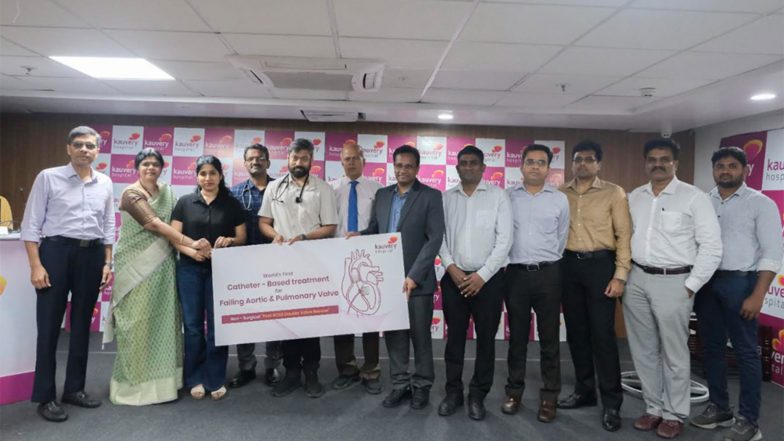 Business News | Kauvery Hospital Alwarpet Performs World's First Catheter-Based Treatment for Two Failing Heart Valves in a Man Aged 58 in Hybrid Cath Lab
