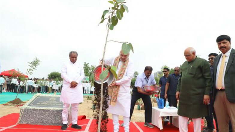 India News | Union Home Minister Amit Shah Leads Mass Tree Plantation Drive at NDDB Managed Sabarmati Ashram Gaushala Plot
