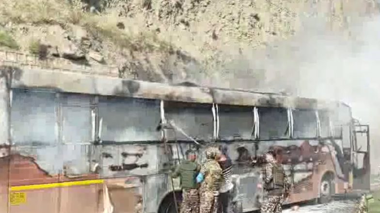 India News | J-K: Passenger Bus Catches Fire After Tyres Burst in Ramban, No Casualties Reported