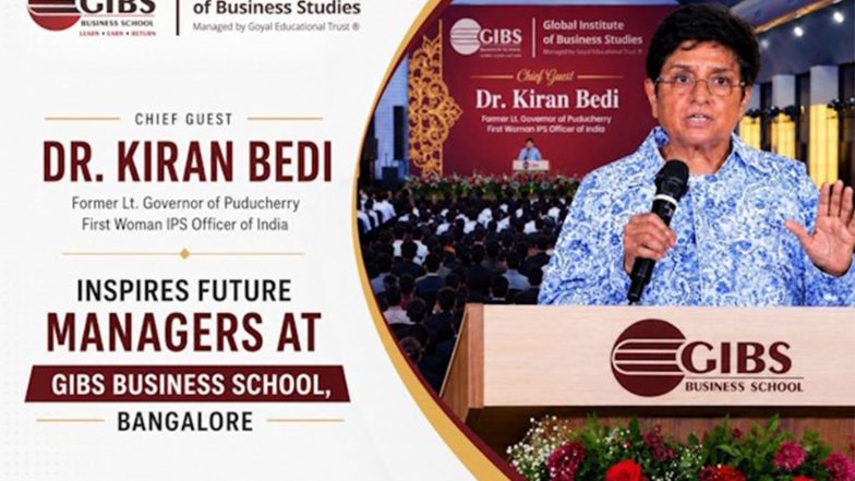 Business News | India's First Woman IPS Officer Dr. Kiran Bedi Inspires Management Students at GIBS Business School's Mind Valley Campus, Bangalore