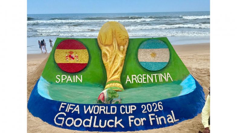 Entertainment News | Sudarsan Pattnaik Creates FIFA World Cup 2026 Final Sand Sculpture in Puri, Wishes Spain and Argentina Good Luck