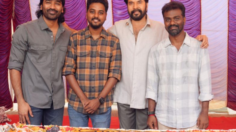 Entertainment News | Mammootty, Dhanush, Rajkumar Perisamy, R Kalaivanan Celebrate National Award Win on Sets of 'OM: Chapter 1'