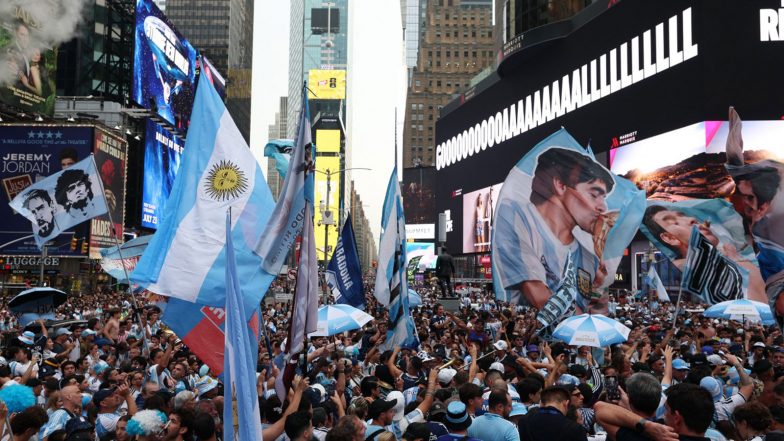 Sports News | FIFA World Cup 2026: Times Square Erupts in Argentina Colours as Fans Rally Behind Messi and Co. Before Final