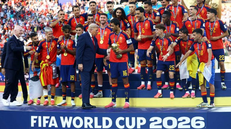 World News | Trump Presents FIFA World Cup 2026 Trophy to Spain After Final Victory