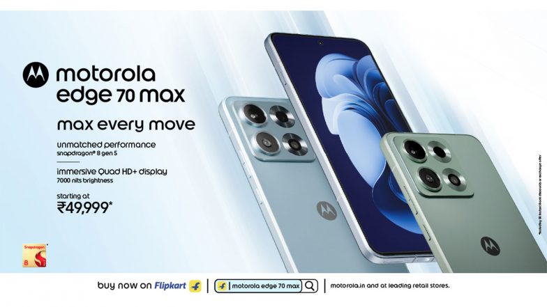 Business News | Motorola Edge 70 Max Goes on Sale with Snapdragon® 8 Gen 5, 2K AMOLED Display & 7100mAh Battery from Rs 49,999*