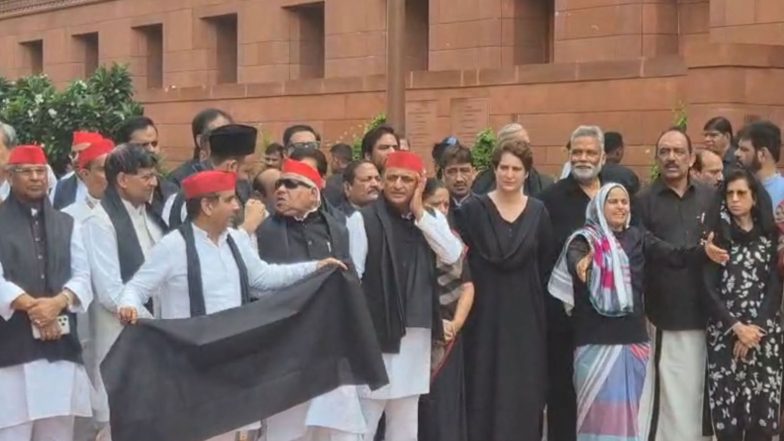 India News | Oppn MPs Wear Black to Parliament, Stage Protest Against 'police Brutality' on Student Protestors