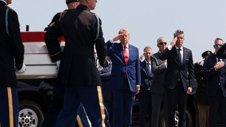 World News | Trump Attends Return of 4 US Soldiers Killed in Iran War at Dover Air Force Base