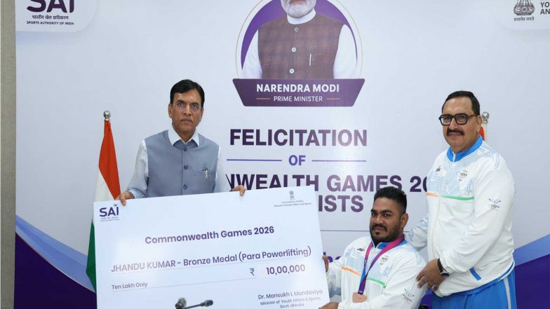 Sports News | Mansukh Mandaviya Felicitates CWG 2026 Bronze Medal-winning Powerlifter Jhandu Kumar