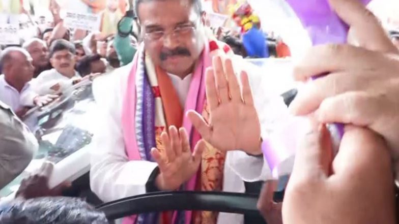 India News | Former Union Education Minister Dharmendra Pradhan Receives Warm Welcome at Bhubaneswar Airport