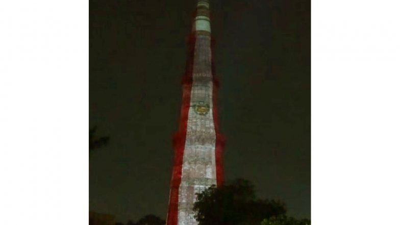 World News | Qutb Minar Illuminated in Peru's National Colours to Mark Its 205th Independence Day