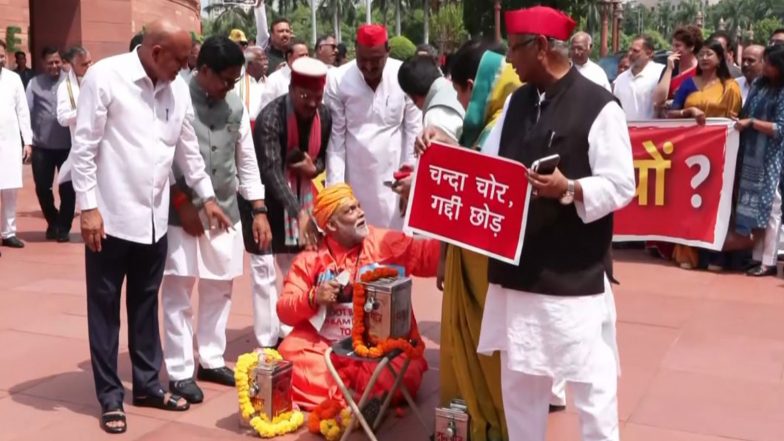 India News | At Parliament Complex, Pappu Yadav's 'priest' Skit Targets Centre on Ram Mandir Donation Theft Row