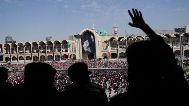 Ayatollah Ali Khamenei's Coffin Unveiled in Tehran as Thousands Gather to Pay Final Tribute (Watch Video)