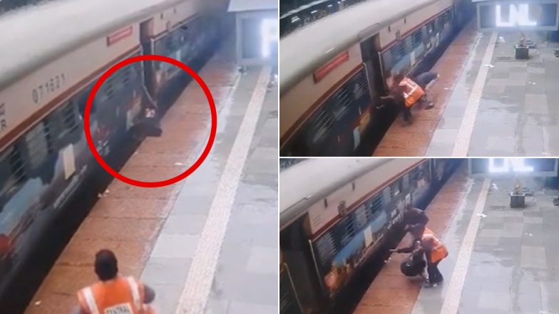 Central Railway Staff Rescue Passenger Who Slipped While Trying To Board Koyna Express at Lonavala Station (Watch Video)