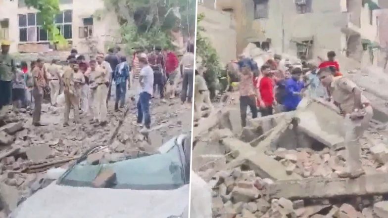 Delhi Building Collapse: Several Feared Trapped As Under-Construction Building Collapses in Rohini Amid Heavy Rain (Watch Videos)
