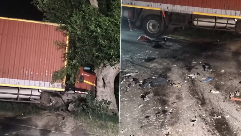 Etah Road Accident: 4 Dead, 11 Injured As Canter Rams Stationary Bus in Uttar Pradesh (Watch Video)