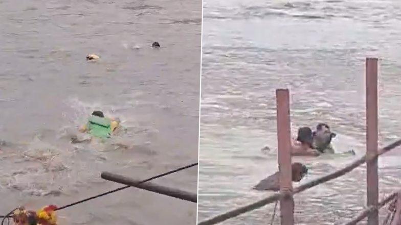 Uttarakhand Police SDRF Jawan Rescues Noida Devotee From Drowning in Ganga at Haridwar, Video Surfaces