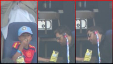 MS Dhoni Attends IND vs ENG Edgbaston ODI, Shares Heartwarming Snacks Moment with Young Fan (Watch Video)