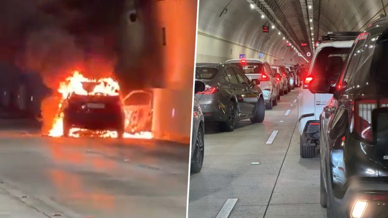 Βομβάη: Αυτοκίνητο έπιασε φωτιά σε παραλιακή οδική σήραγγα, σήραγγα προσωρινά κλειστή (Βίντεο)