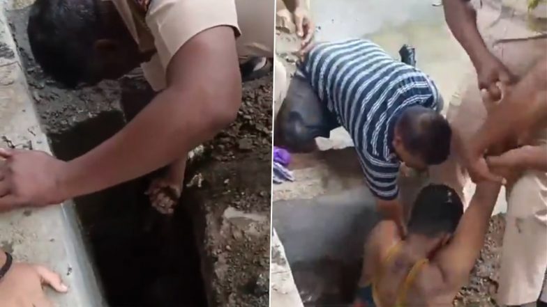 Mumbai Police Rescue Man From Stormwater Drain Near Western Express Highway, Dramatic Rescue Video Surfaces
