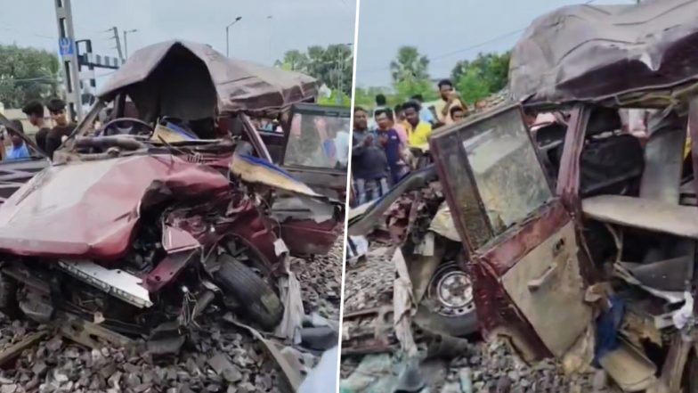 West Bengal: Train Collides With School Bus at Railway Crossing in Murshidabad, 3 Dead (Video)