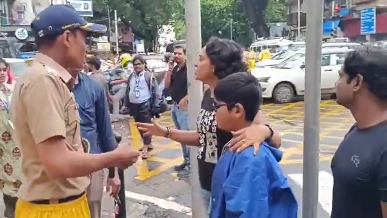 Viral Video: Woman Lashes Out at Mumbai Police As Cops Attempt To Stop CJP Protest in Dadar, Sanjay Raut Praises Her