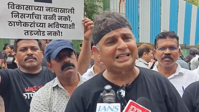 Thane Amazon Data Centre Protest: Balkum Residents Rally Against Proposed 53-Acre Project (Watch Video)