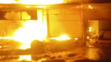 Washim Fire: Massive Blaze Erupts at 4 Shops in Maharashtra (Watch Video)