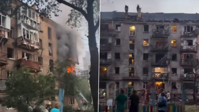 Russia-Ukraine War: Russian Missile and Drone Strike Collapses Kyiv Apartment Building (Watch Videos)