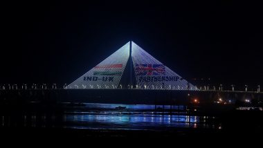 Mumbai's Bandra-Worli Sea Link Illuminated With India, UK Flags Ahead of Historic CETA Trade Deal (Video)