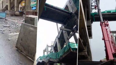 Mira Road Metro Line 9 Slab Material Collapses, School Van Narrowly Escapes; MMRDA Imposes INR 12.5 Crore Penalty (Videos)