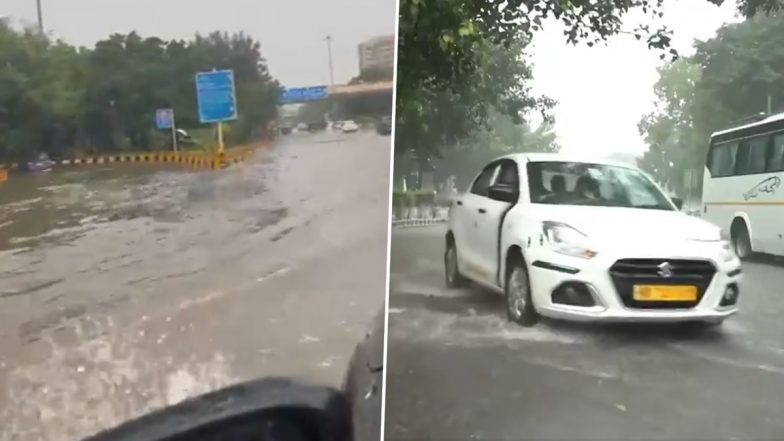 Delhi Rain: Heavy Downpour Causes Waterlogging, Traffic Chaos and Flight Disruptions Across NCR (Videos)
