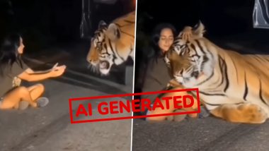 Royal Bengal Tiger Seen Resting in Woman&rsquo;s Lap in Viral Video? Clip Turns Out To Be AI-Generated
