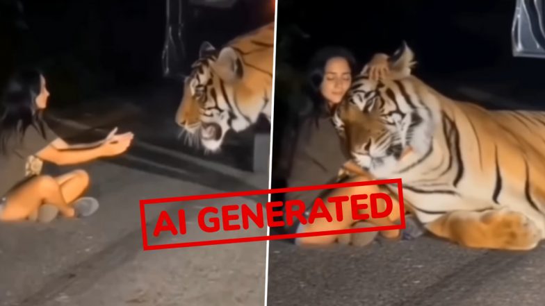 Royal Bengal Tiger Seen Resting in Woman&rsquo;s Lap in Viral Video? Clip Turns Out To Be AI-Generated