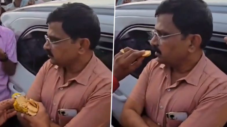 Viral Video: Angry Crowd Corners Maharashtra FDA Officer, Forces Him to Eat Expired Biscuits Over Bribe Row