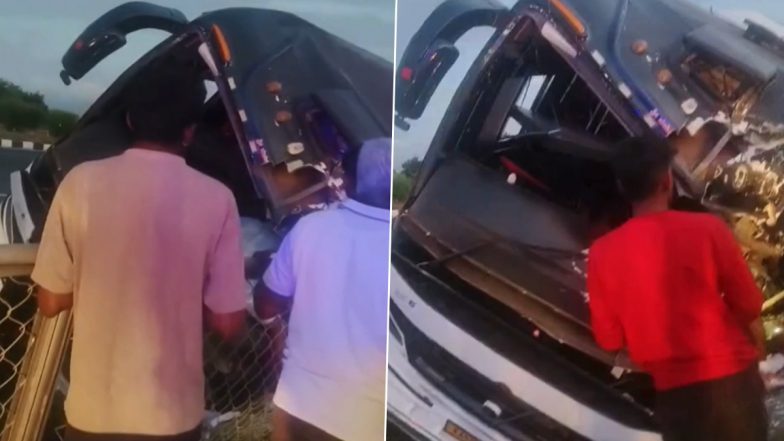 Karnataka Accident: 2 Killed, Over 15 Injured After Private Bus Plunges Into Roadside Drain in Chitradurga