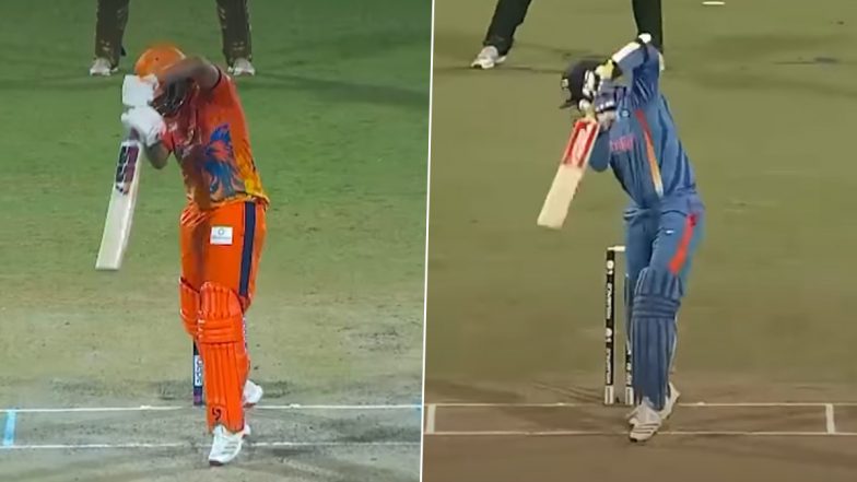 DPL 2026: Like Father, Like Son! Aaryavir Sehwag Recreates Dad Virender&rsquo;s Classic Shot (Video)