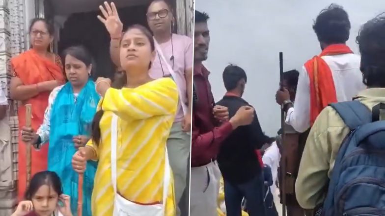 &lsquo;Shiv Ji Baithe Hain Kya?&rsquo;: Viral Video Shows Woman Arguing With Devotees Chanting &lsquo;Har Har Mahadev&rsquo; at Jain Site on Parasnath Hills