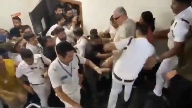 Derek O&rsquo;Brien Falls Down Stairs During TMC-KMC Confrontation at AITC Office (Video)
