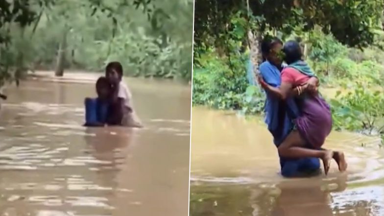 Odisha: ASHA Worker Carries 60-Year-Old Woman on Her Back Through Floodwaters to Safety (Video)