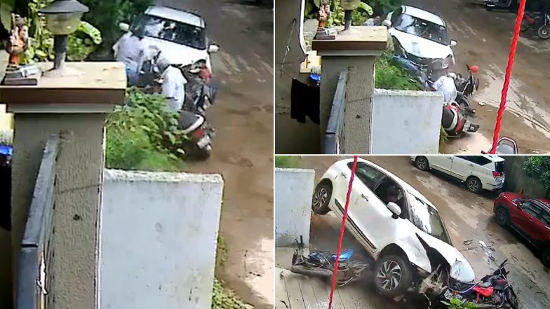 Hyderabad Minor Loses Control of Car, Injures 2 and Damages 7 Motorcycles; Video Surfaces