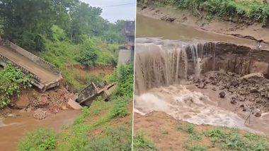Gujarat Bridge Collapse: Minor Bridge Over Mahi Canal Drainage Channel Collapses, Villages Cut Off (Video)