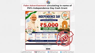 Is PM Narendra Modi Offering Independence Day Cash Grant of INR 5,000? PIB Fact Check Calls Claim Fake