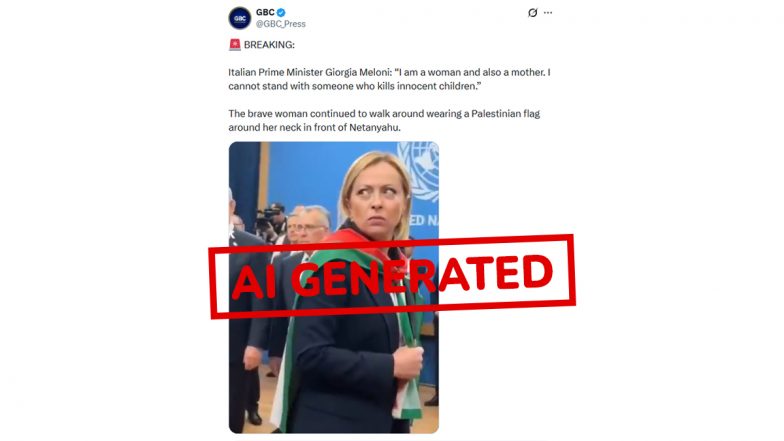 Did Giorgia Meloni Wear a Palestinian Flag and Slam Benjamin Netanyahu? Video Turns Out To Be AI-Generated