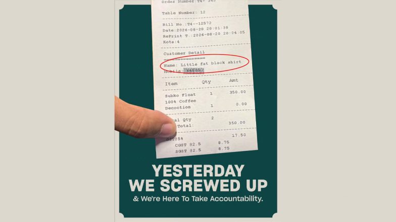 &lsquo;Little Fat Black Shirt&rsquo;: Bengaluru Man&rsquo;s Subko Receipt Goes Viral, Coffee Brand Apologises for Body-Shaming Remark
