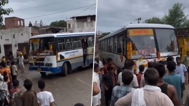 Rajasthan Village Gets First Roadways Bus Nearly 79 Years After Independence, Villagers Celebrate With Aarti, Drums and Flowers (Videos)