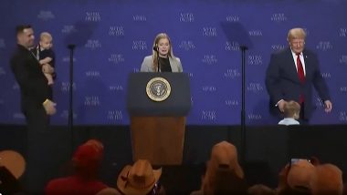 Donald Trump Stops Toddler From Walking Off Stage, Jokes &lsquo;I Didn&rsquo;t Want Him To Be Like Biden and Fall off the Stage&rsquo; (Video)