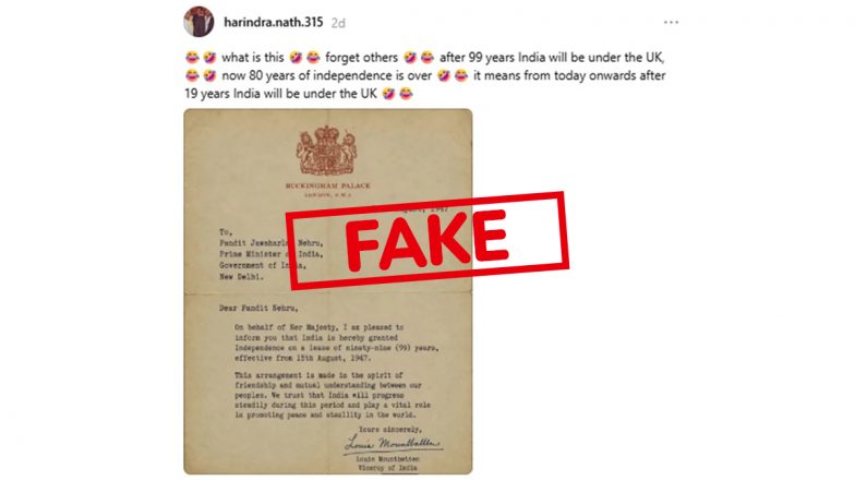 Was India Granted Independence on a 99-Year Lease? Viral Letter Is Fake