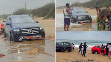 Audi and Mercedes Stuck in Sand Near Konark; Tractor Rescues Cars (Viral Video)