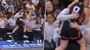 Kelsey Plum WNBA Viral Play Video: Phoenix Mercury Star Accidentally Bear-Hugs Atlanta Coach Karl Smesko Mid-Game