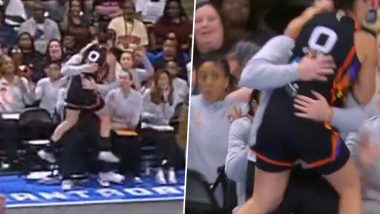 Kelsey Plum WNBA Viral Play Video: Phoenix Mercury Star Accidentally Bear-Hugs Atlanta Coach Karl Smesko Mid-Game